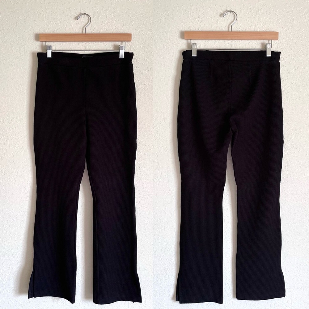 Sanctuary Anthropologie Black The Kicker High Waisted Ribbed Flare Leggings - Picture 3 of 9